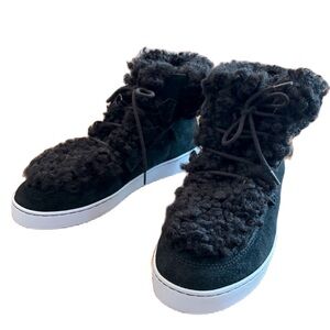 Vionic Oak Black Suede & Sherpa Lace Up Sneaker Bootie Women’s Size 8